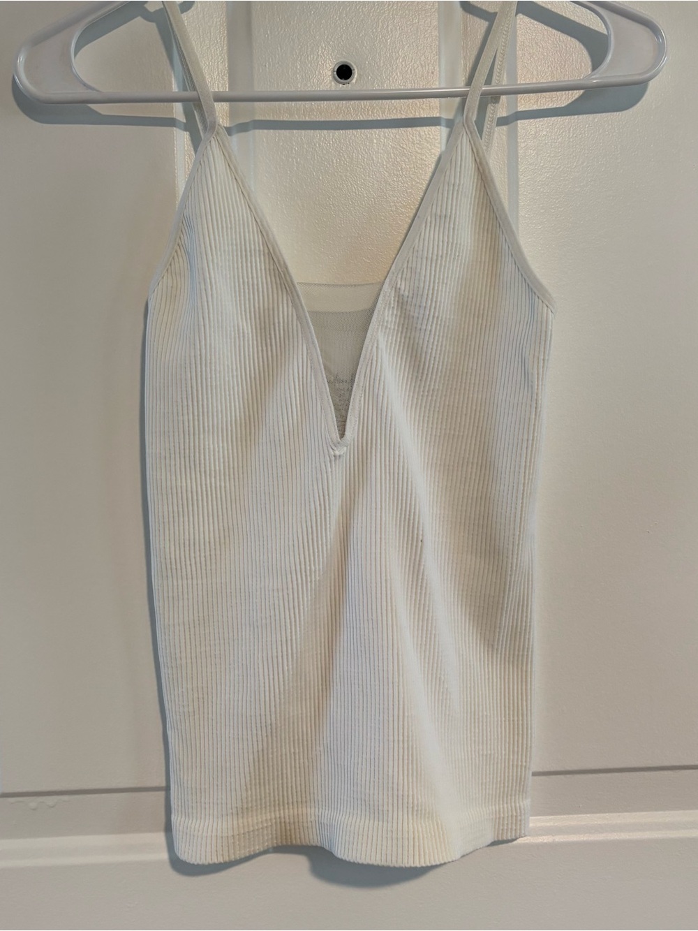 Free People Cream Ribbed V-Neck Camisole